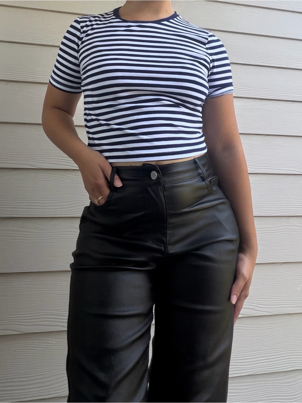 Zara Black and White Striped T-Shirt